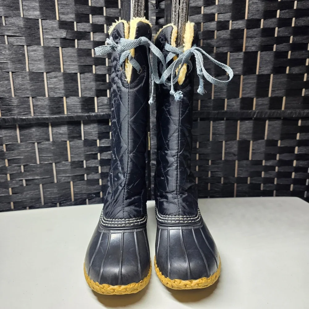 LL Bean Quilted Tall Duck Boots Women 6M Black Fleece Lined Waterproof Maine USA
